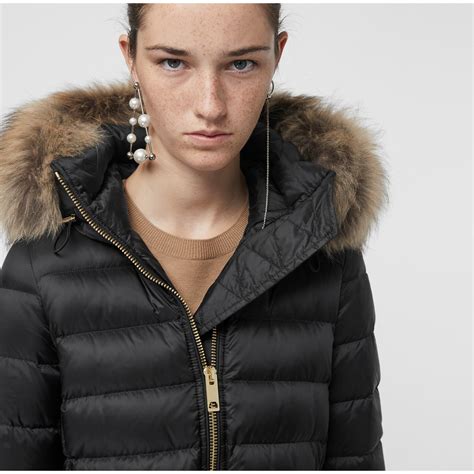 burberry detachable fur trim down filled puffer coat with hood|Burberry puffer coat sale.